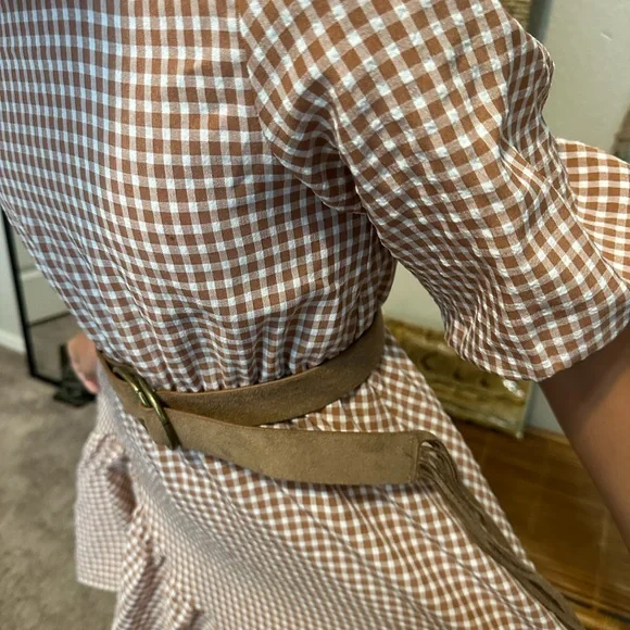 Joyfolie Brown and White Puff Sleeve asymmetrical, girls dress size 8 - Picture 5 of 9